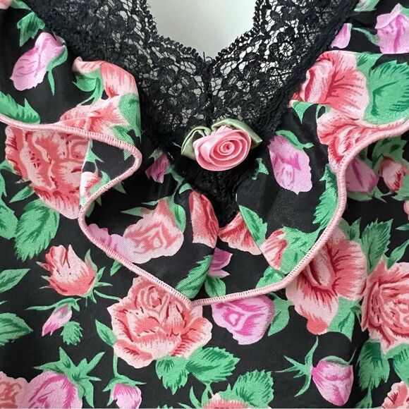 Lily of France Vintage Floral Lace Ruffle Slip Dress Size L - Picture 4 of 8